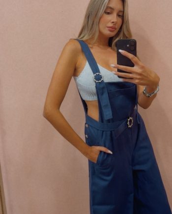 Denim jumpsuit with belt