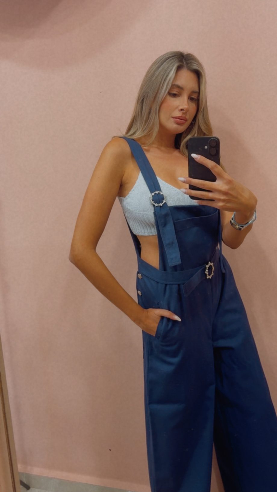 Denim jumpsuit with belt