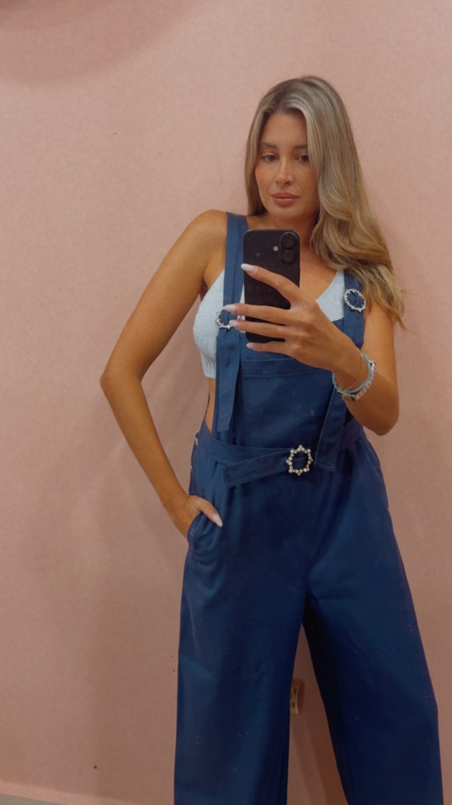 Denim jumpsuit with belt