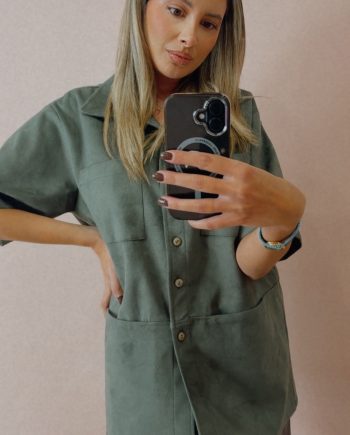 Khaki suede leather shirt