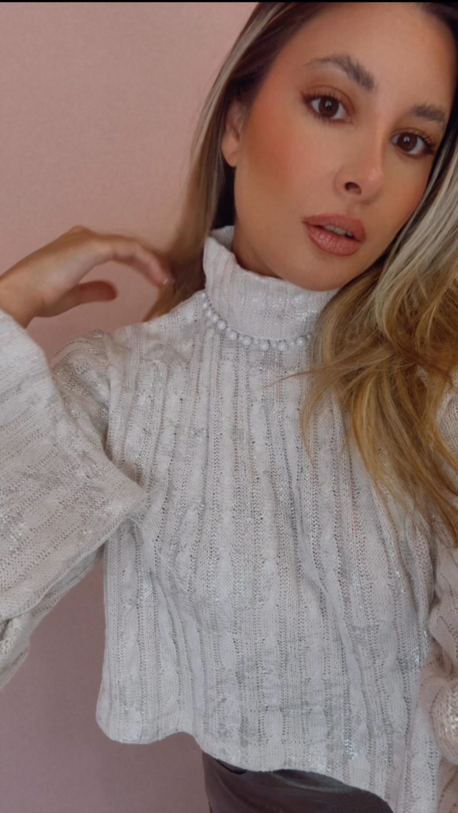 Lurex sweater with pearls