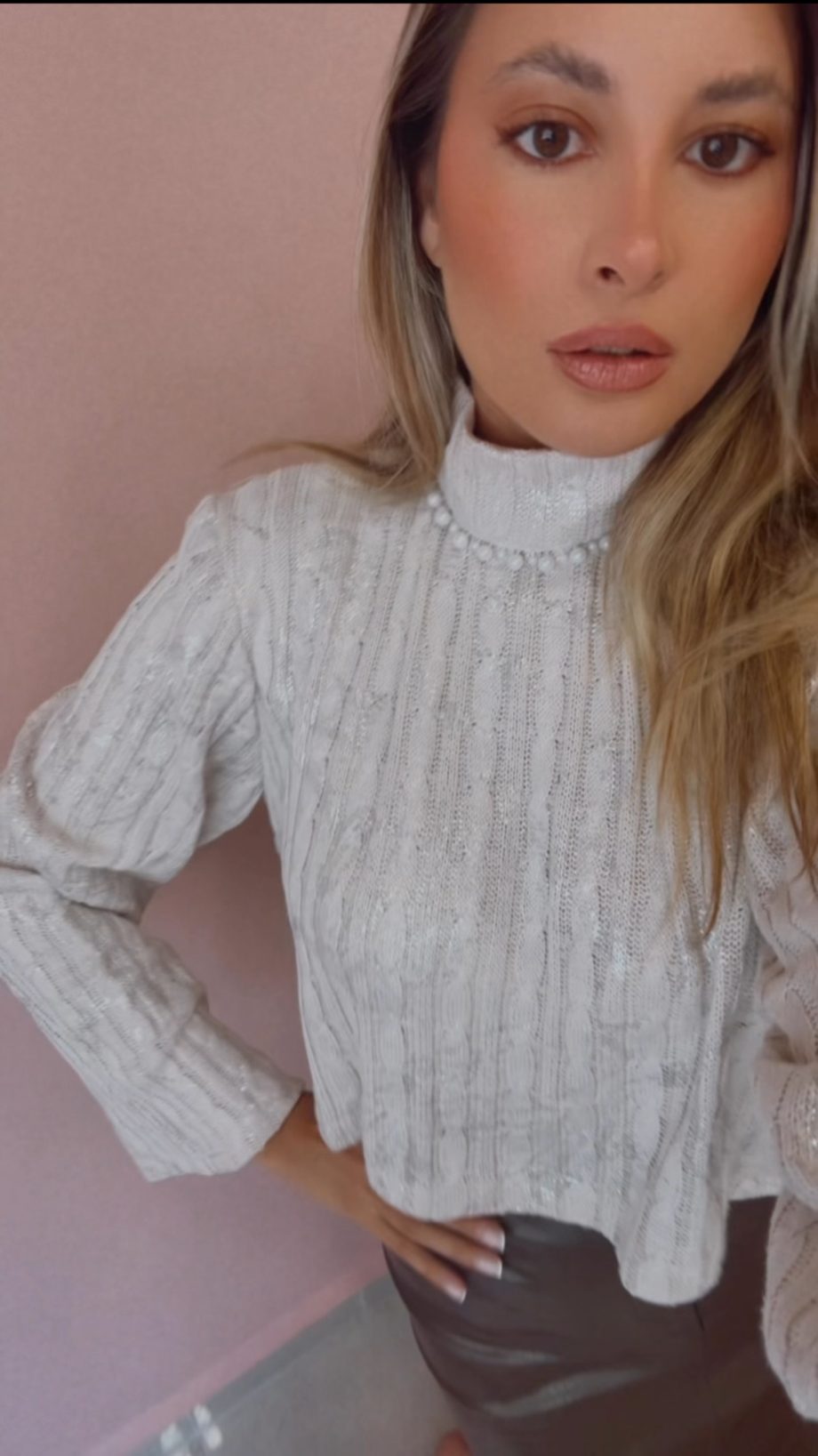 Lurex sweater with pearls