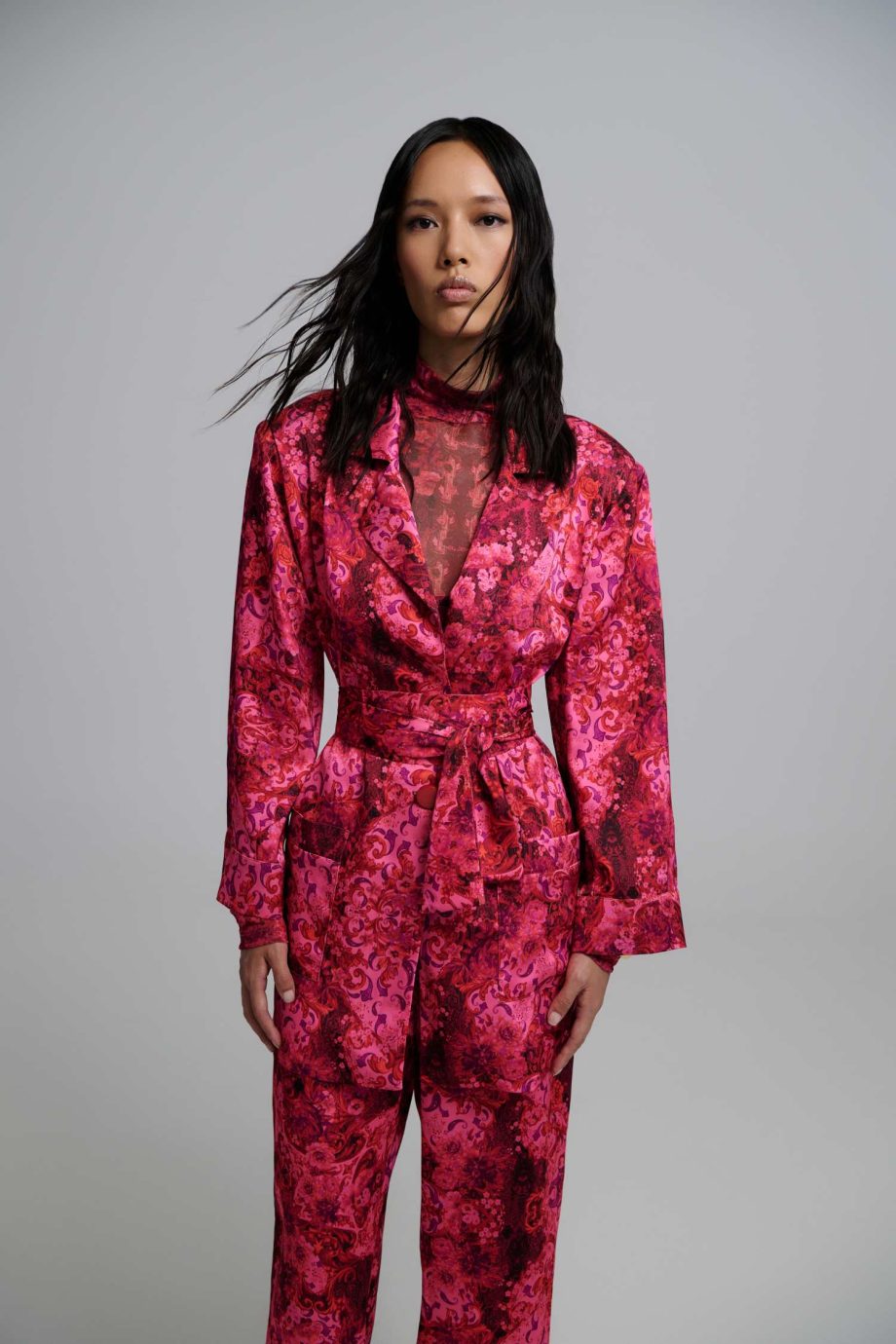 Josie fuschia satin set