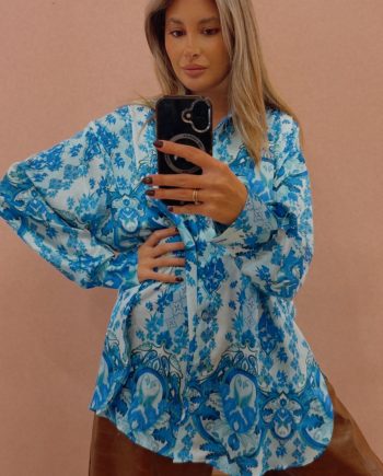 Blue paisley satin shirt