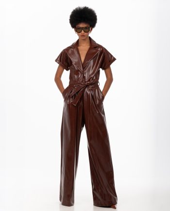Lunevia faux leather brown jumpsuit