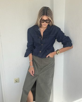Khaki suede skirt